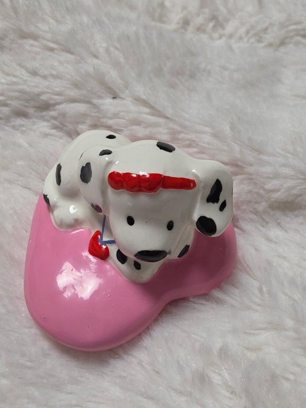 Vintage 1990s Sanrio Spottie Dottie Ceramic Figurine Heart Base Dalmatian Dog